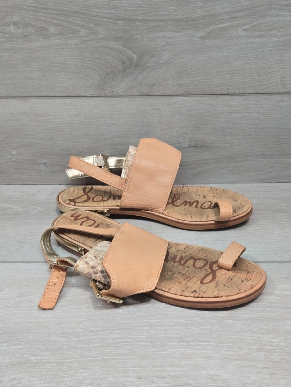 Sam Edelman Flynn Women Leather Slingback Sandals w Gold Accents Shoes Sz 8M